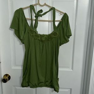 Eyelash couture green flower top off the shoulder size large New